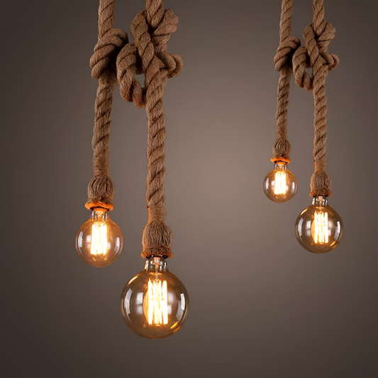 Vintage Πολυέλαιος CORDA, 2xE27, Rustic, String and Metal, 2x100cm, Μαύρο Στήριγμα