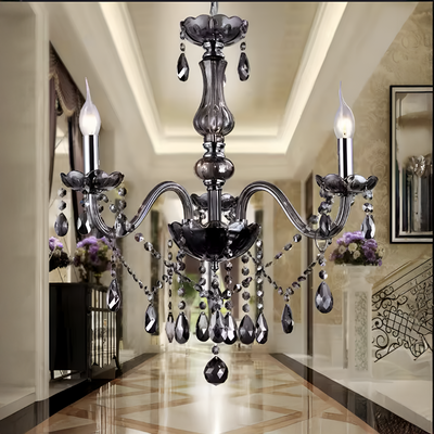 Πολυέλαιος Crystal AUGUST Eleganza, 3xE14, Διάμετρος 48cm, Μαύρος, Ρυθμιζόμενο Ύψος