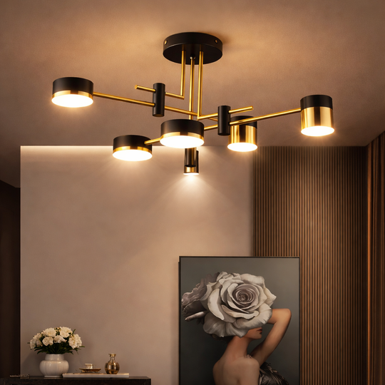 Μοντέρνος πολυέλαιος LED Ionitus 72W μαύρο και χρυσό, βραχίονες, ζεστό/ουδέτερο/κρύο φως 3000K/4000K/6000K, μεταλλικοί και ακρυλικοί πολυέλαιοι LED με τηλεχειριστήριο προεπιλεγμένος τίτλος Alessandro Design