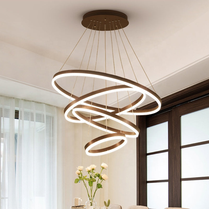 Κρεμαστός πολυέλαιος LED με τηλεχειριστήριο CASIANA 130W, 4 κύκλοι, Κρύο/Ζεστό/Ουδέτερο φως, Ρυθμιζόμενο, Μαύρο, Ρυθμιζόμενο ύψος