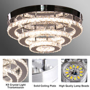 Crystal LED Chandelier LLC151/500CH, 64W, 3 στοιχεία, Κρύο/Ζεστό/Ουδέτερο φως, Ρυθμιζόμενο, Γυαλιστερό Chrome