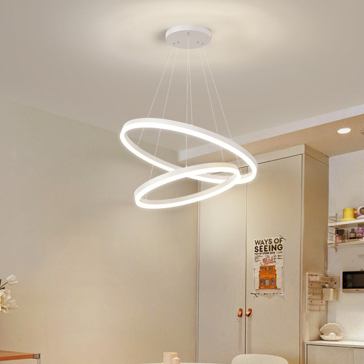 Κρεμαστός πολυέλαιος LED με τηλεχειριστήριο CASIANA 42W, 2 κύκλοι, Κρύο/Ζεστό/Ουδέτερο φως, Ρυθμιζόμενο, Λευκό, Ρυθμιζόμενο ύψος