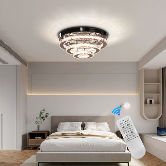 Crystal LED Chandelier LLC151/500CH, 64W, 3 στοιχεία, Κρύο/Ζεστό/Ουδέτερο φως, Ρυθμιζόμενο, Γυαλιστερό Chrome