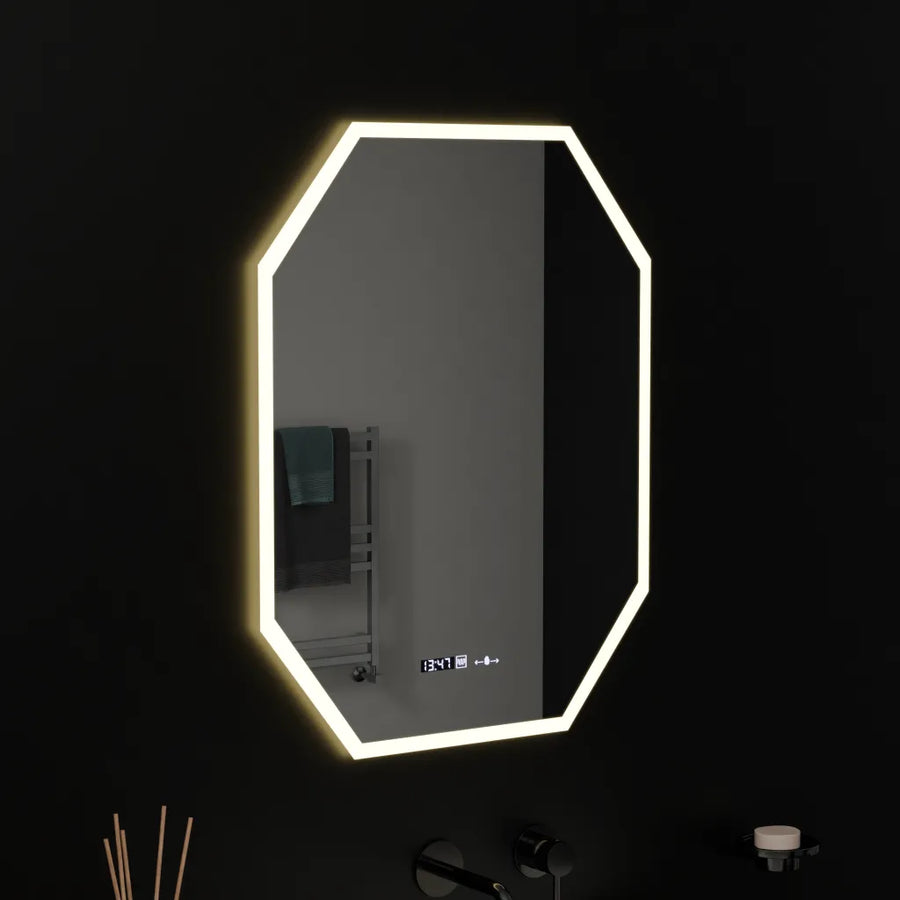 Καθρέφτης LED Polygon, 60X80cm, Hexaluce MotionGlow Αισθητήρας Marcello, Σύστημα αποθολώματος, Ρολόι & Θερμόμετρο, Dimable