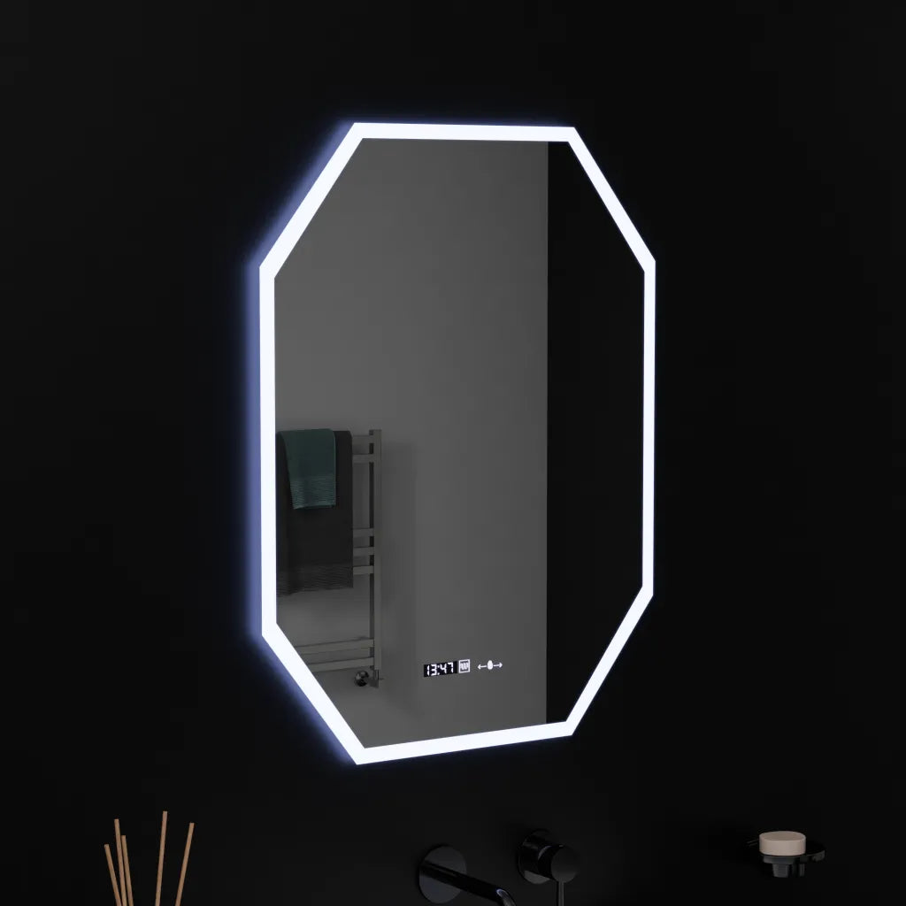 Mirror LED Polygon 60x80cm Hexaluce Sensor Motionglow Marcello Dimable Clock Discosting System