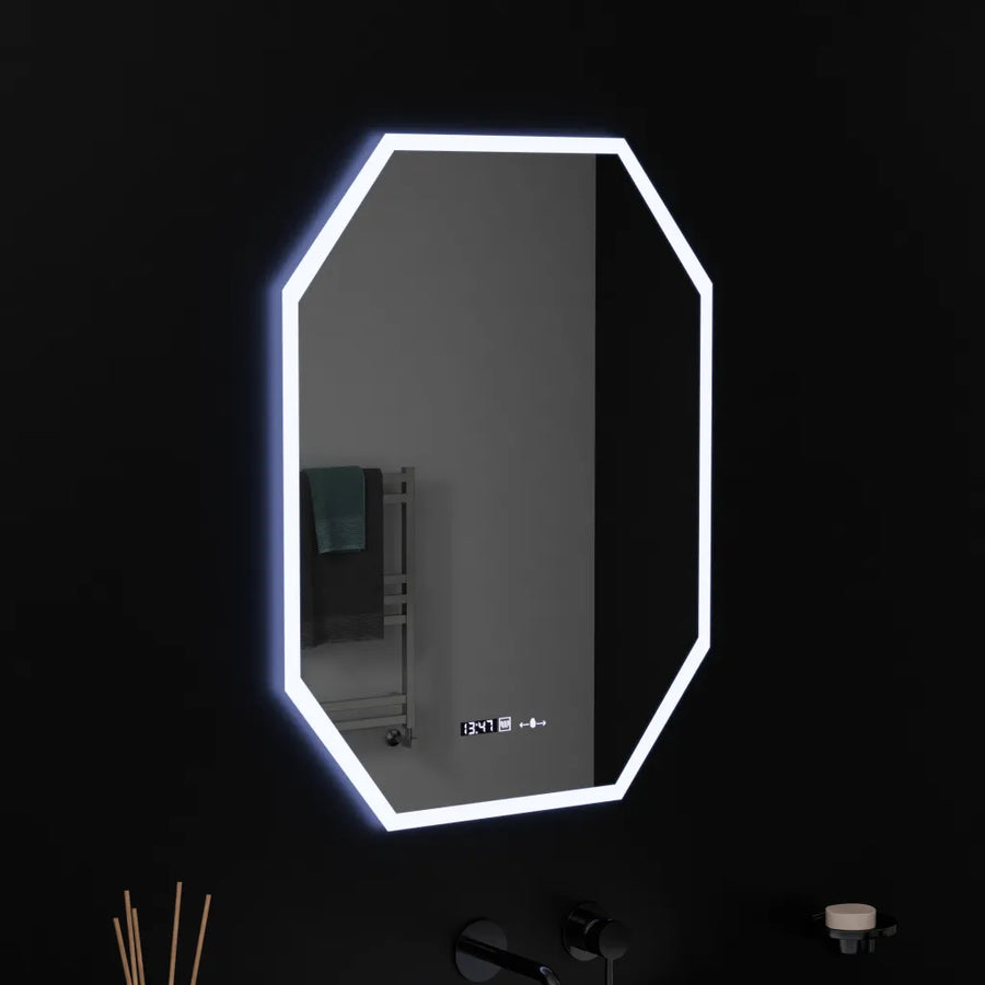 Καθρέφτης LED Polygon, 60X80cm, Hexaluce MotionGlow Αισθητήρας Marcello, Σύστημα αποθολώματος, Ρολόι & Θερμόμετρο, Dimable