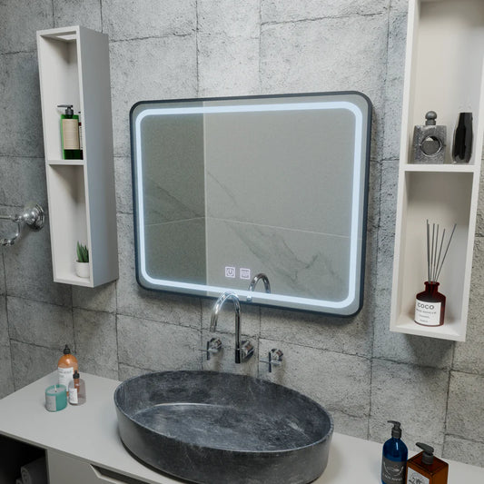 Mirror LED ορθογώνιο 90x75cm Edge Edge Luminous Touch System, Black Frame