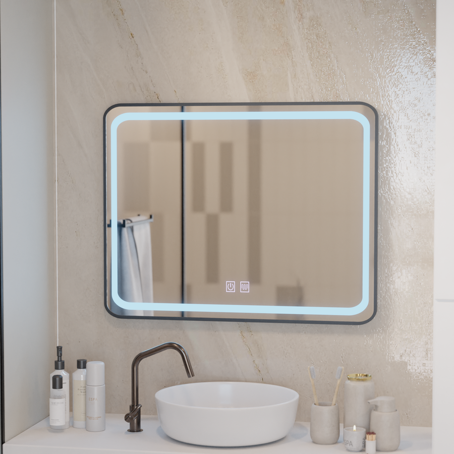 Ορθογώνιος καθρέφτης LED 80x60cm – Edge LUMINOUS Touch De-fogging System, Μαύρο πλαίσιο