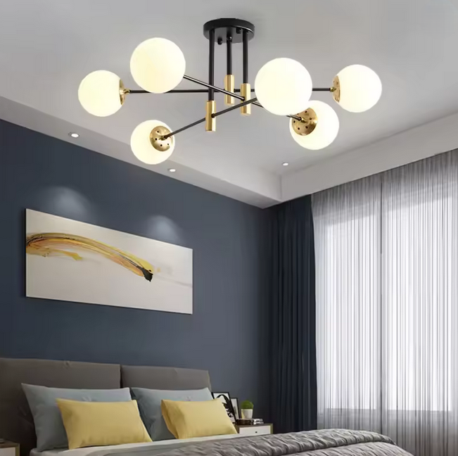 Πολυέλαιος με Στρογγυλή Λευκή Απόχρωση, PENTHOUSE Lounge, 6xE27, Μαύρο / Χρυσό, Μεταλλικό