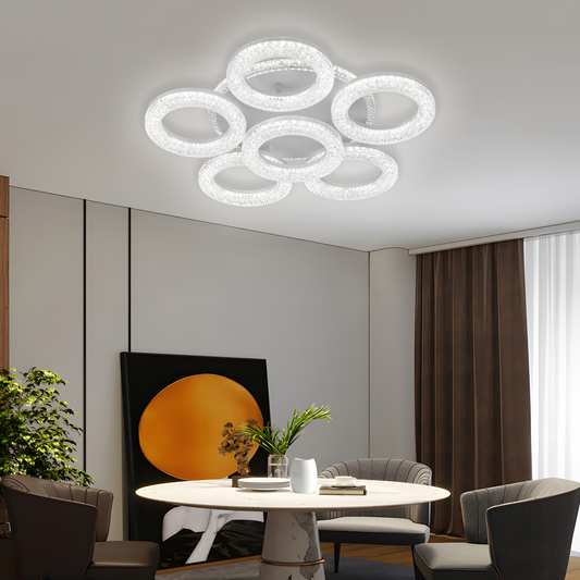 Freja LED πολυέλαιος με τηλεχειριστήριο, 90W, 3000K/4000K/6000K, Dimmable, Λευκό, Κρύσταλλοι