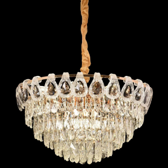 Crystal Chandelier CC5122/500GD 9x E14, Διάμετρος 49cm, Γυαλιστερό Χρυσό, Ρυθμιζόμενο Ύψος