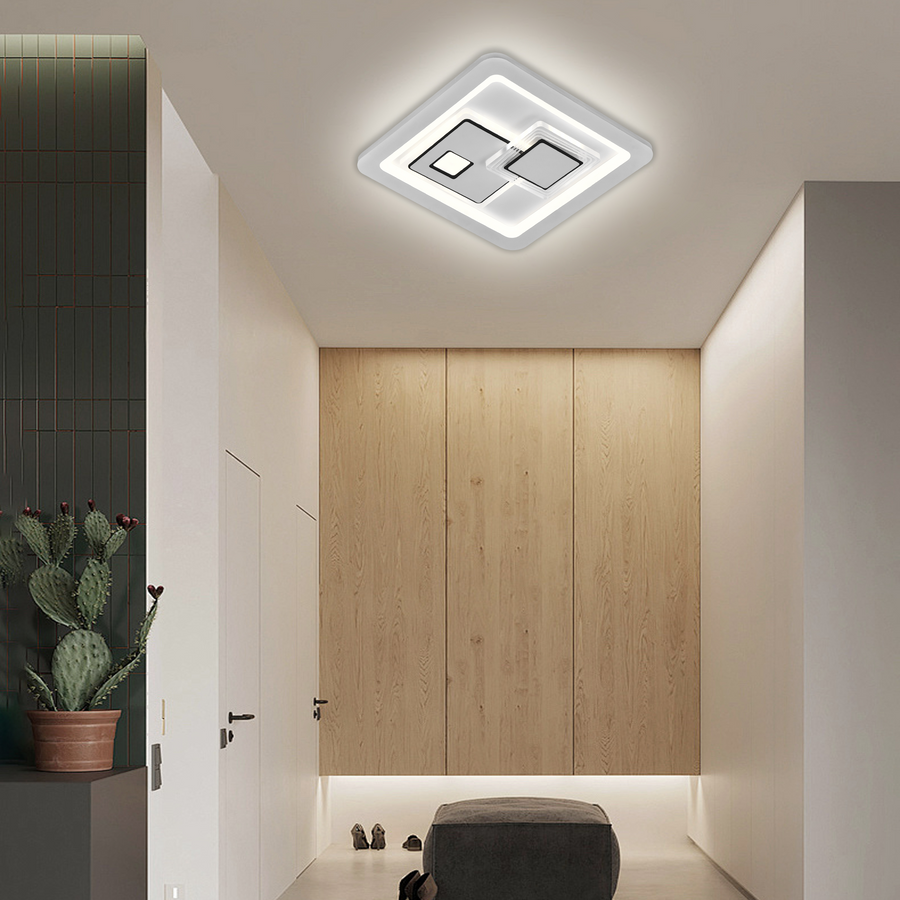 Πολυέλαιος LED KEREN 24W, Διάμετρος 26cm, Τετράγωνο, Κρύο/Ζεστό/Ουδέτερο φως, Λευκό
