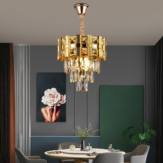 Crystal Chandelier BRAN Petito 3xE14, Διάμετρος 30cm, Γυαλιστερό Χρυσό, Ρυθμιζόμενο Ύψος