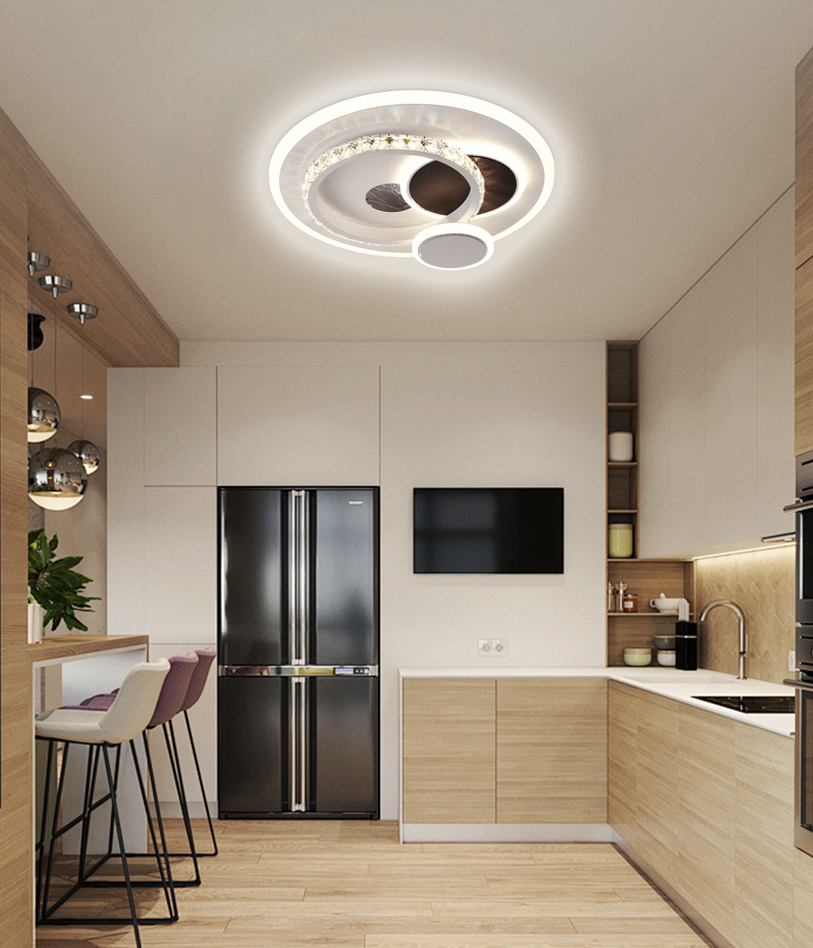 Πολυέλαιος LED με κρύσταλλο HELIOX, 43W, 4 κύκλοι, Κρύο/Ζεστό/Ουδέτερο φως, Λευκό