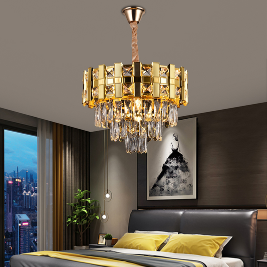 Crystal Chandelier BRAN Nobile 5xE14, Διάμετρος 40cm, Γυαλιστερό Χρυσό, Ρυθμιζόμενο Ύψος
