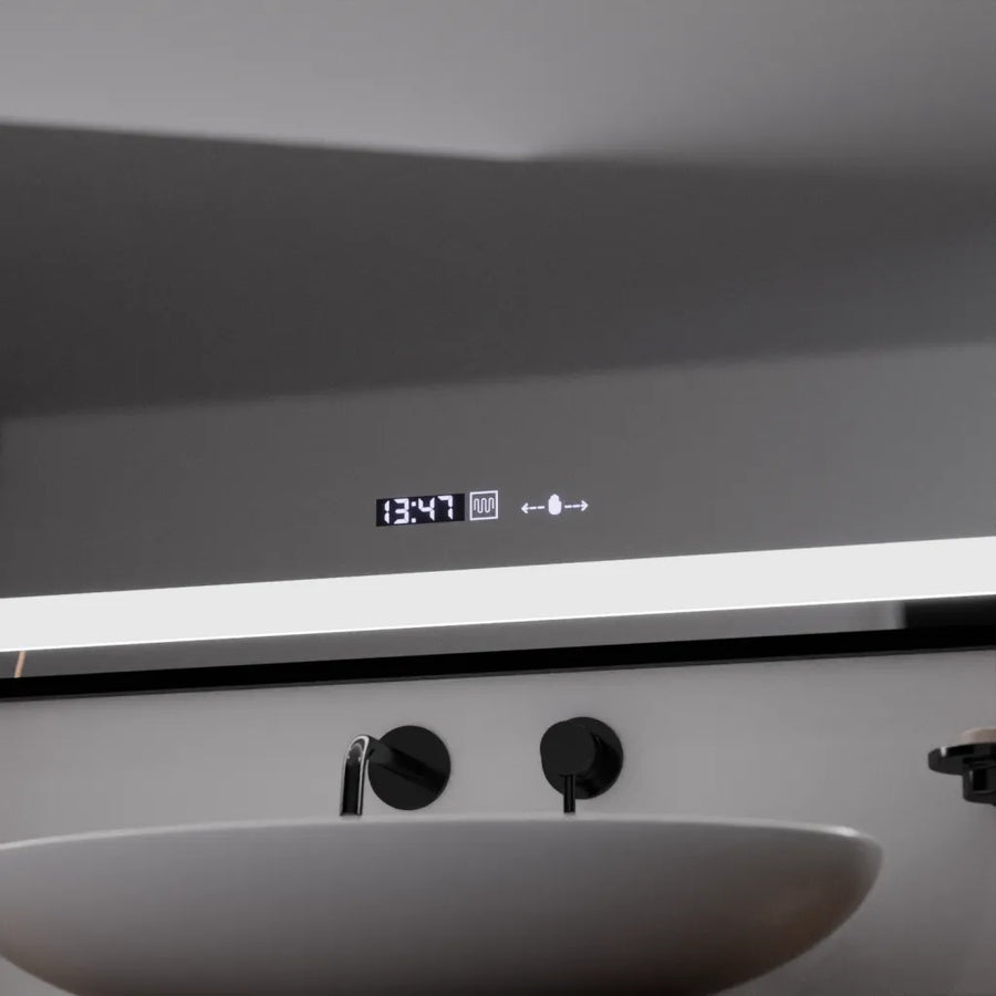 Ορθογώνιος καθρέφτης LED, 100x70cm, Verite Majeste Noir Motion Glow Marcello, Σύστημα Demister, Ρολόι & Θερμόμετρο, Ρυθμιζόμενο