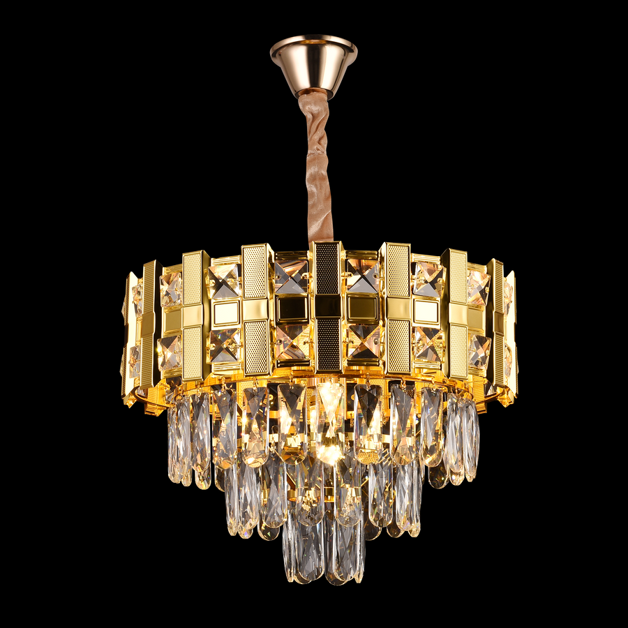 Crystal Chandelier BRAN Nobile 5xE14, Διάμετρος 40cm, Γυαλιστερό Χρυσό, Ρυθμιζόμενο Ύψος