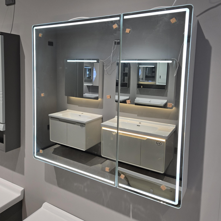 Ντουλάπα Theresa με Καθρέφτη LED DBP125 80x70 Γκρι