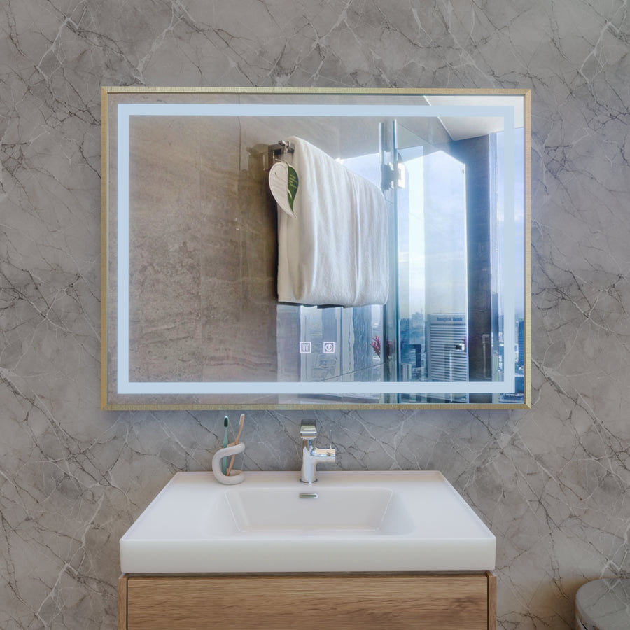 LED Touch Kariri Mirror, 80x60 cm, Λειτουργία απόψυξης, χρυσό τριαντάφυλλο πλαίσιο