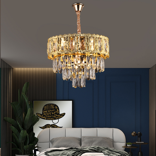 Crystal Chandelier BELVEDERE Nobile 5xE14, Διάμετρος 40cm, Γυαλιστερό Χρυσό, Ρυθμιζόμενο Ύψος