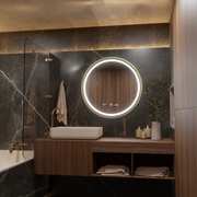 LED Στρογγυλός καθρέφτης, 80cm, Celeste Royale Gold MotionGlow Marcello, Σύστημα Demister, Ρολόι & Θερμόμετρο, Ρυθμιζόμενο