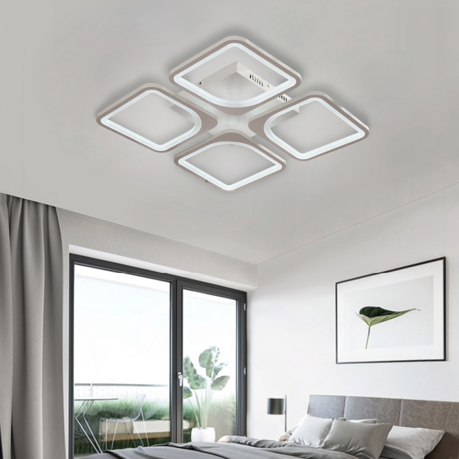 Πολυέλαιος LED με τηλεχειριστήριο ZOE 52W, 4 Τετράγωνα, Κρύο/Ζεστό/Ουδέτερο φως, Ρυθμιζόμενο, Λευκό