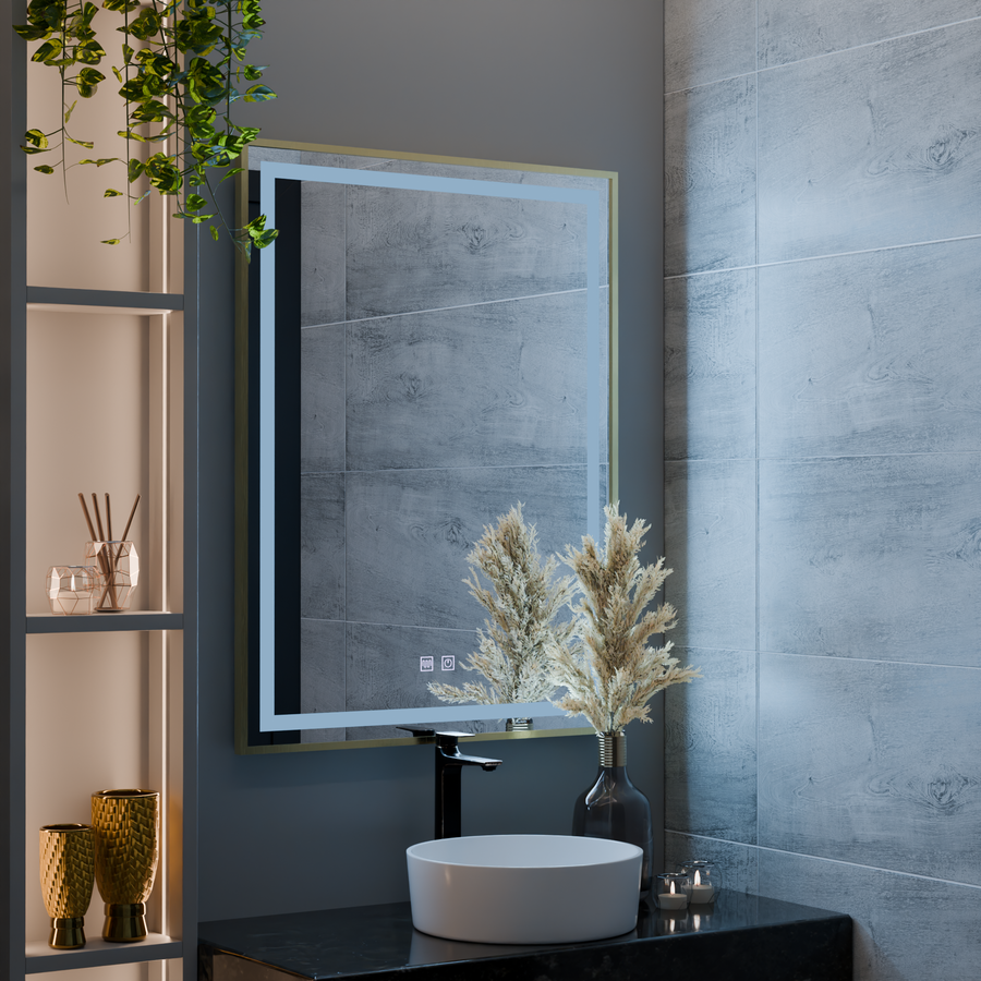 LED Touch Kalahiri Mirror, 80x60 cm, λειτουργία απόψυξης, πλαίσιο χρυσού βούρτσα