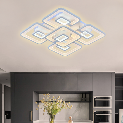 Πολυέλαιος LED με τηλεχειριστήριο FELIX 107W, 5 Τετράγωνα, Κρύο/Ζεστό/Ουδέτερο φως, Ρυθμιζόμενο, Λευκό