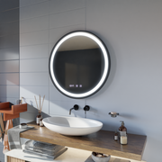 Mirror LED Touch Hans Debrulation Σύστημα, ρολόι και θερμοκρασία 60 cm μαύρο πλαίσιο brudged