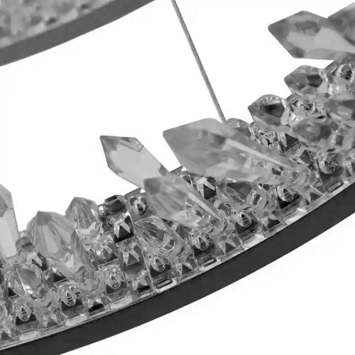 Κρεμαστός πολυέλαιος LED με τηλεχειριστήριο, Κρύσταλλοι K9, 80W, 3 Κύκλοι, Κρύο/Ζεστό/Ουδέτερο φως, Ρυθμιζόμενο, Μαύρο, Ρυθμιζόμενο ύψος