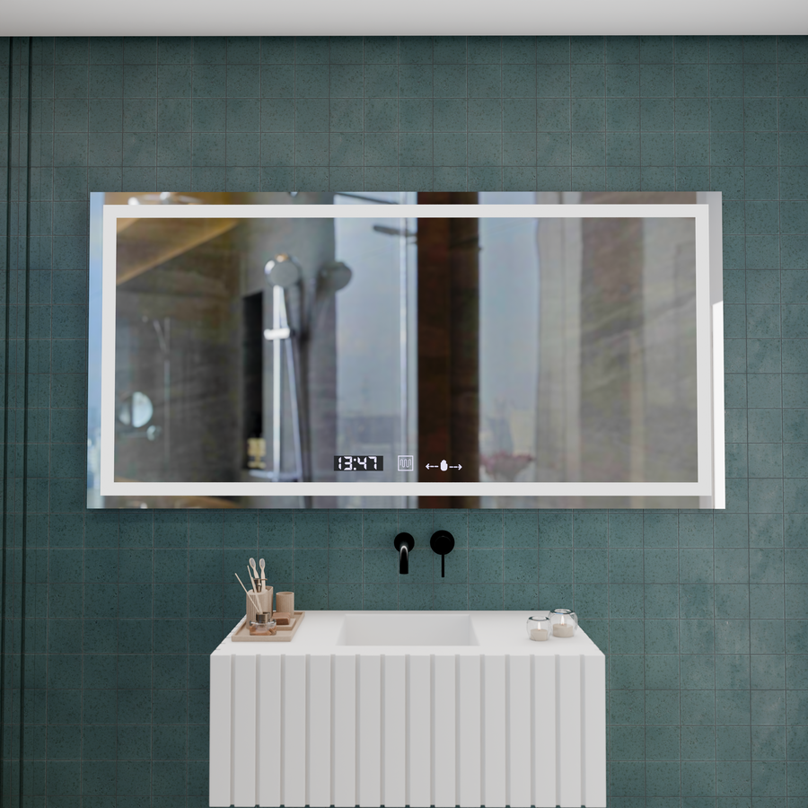 Ορθογώνιος καθρέφτης LED, 120x60cm, Verite MotionGlow Marcello, Σύστημα Demister, Ρολόι & Θερμόμετρο, Ρυθμιζόμενο