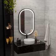 Σύστημα αποθολώματος με αισθητήρα κράνους καθρέφτη LED, ρολόι και θερμοκρασία 50x90 cm Μαύρο πλαίσιο Brushed Marcello Funghi