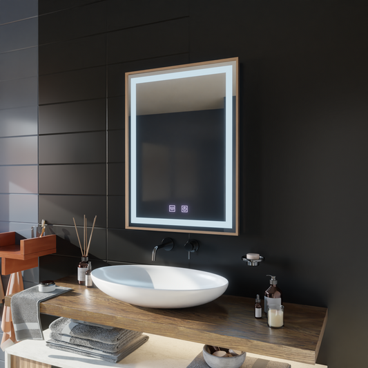 LED Touch Kariri Mirror, 60x80 cm, Λειτουργία απόψυξης, χρυσό τριαντάφυλλο πλαίσιο