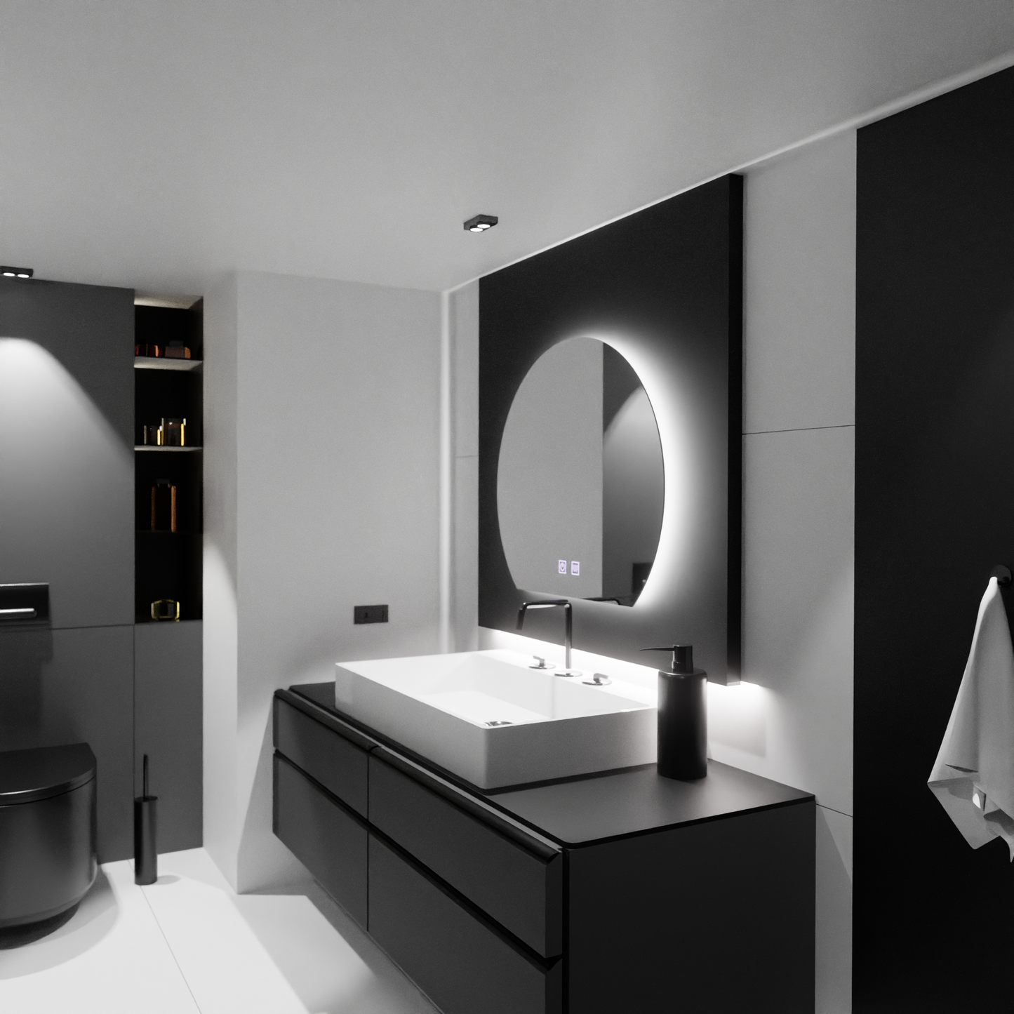 LED Mirror LED SEMILUNA 60x54 - Soluna Touch System, Dimable