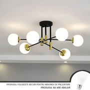 Στρογγυλό λευκό Langaur, Penthouse Lounge, 6xe27, χρυσό μαύρο, μέταλλο