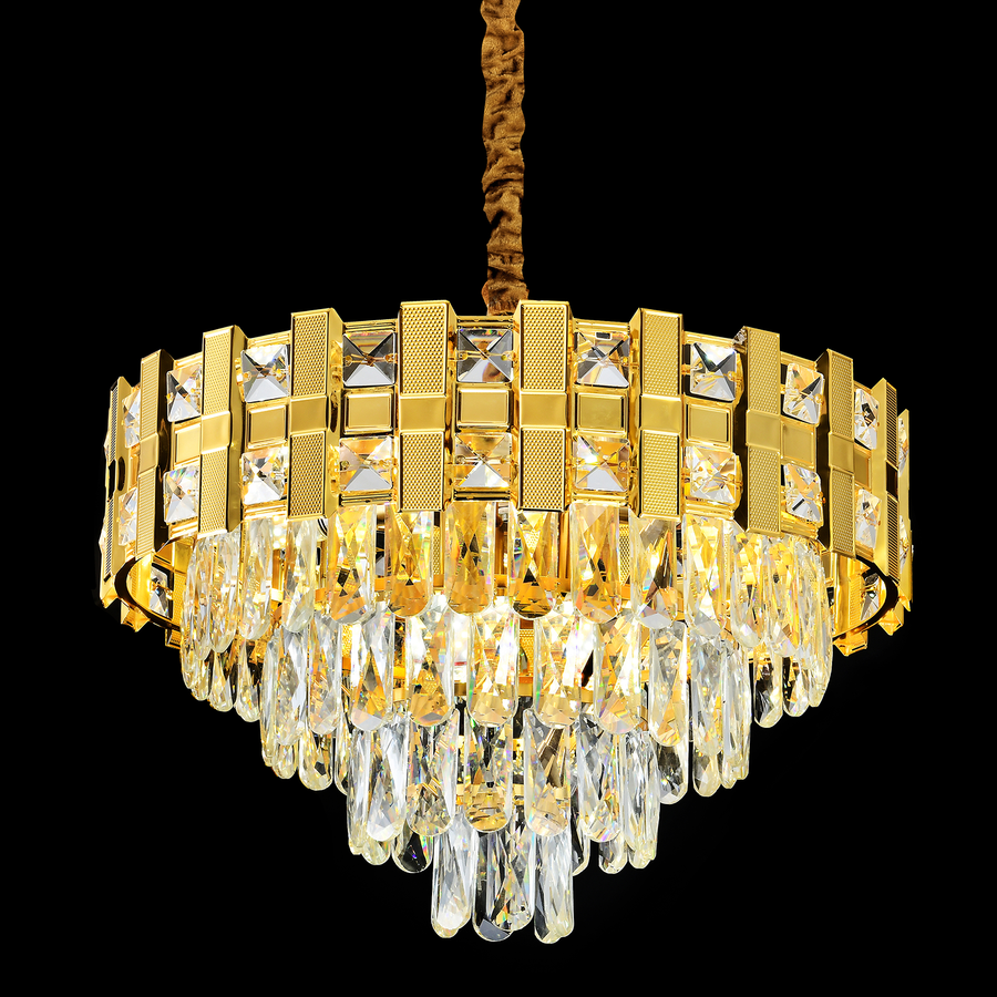 Crystal Chandelier BRAN Mango 8xE14, Διάμετρος 60cm, Γυαλιστερό Χρυσό, Ρυθμιζόμενο Ύψος