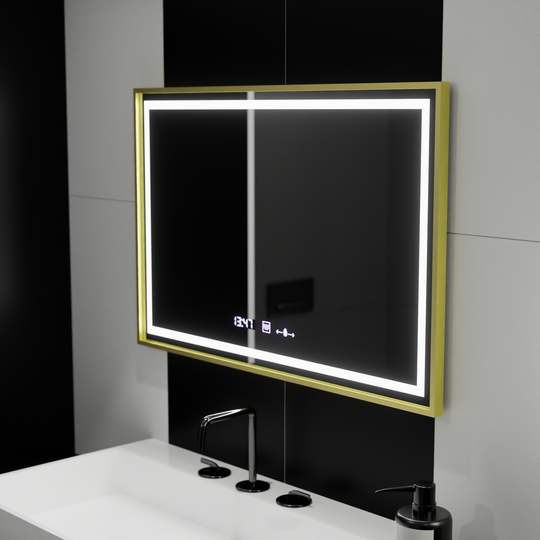Ορθογώνιος καθρέφτης LED, 120x80 cm, Verite Royale Gold MotionGlow Marcello, Σύστημα αποθαμβώματος, Ρολόι & Θερμόμετρο, Dimable Καθρέφτες Marcello Προεπιλεγμένος τίτλος Alessandro Design