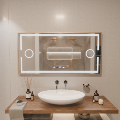 LED MotionGlow Sensor Mirror Isabell με λειτουργία απόψυξης απόψυξης 120x80 cm ζεστό/κρύο/ουδέτερο ελαφρύ φως, ροζ χρυσό πλαίσιο, συλλογή Marcello Funghi