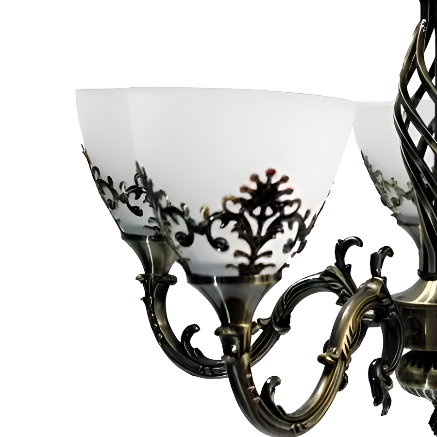 Ρουστίκ πολυέλαιος εξοχικού σπιτιού, 5*e27, αντίκες χάλκινο, μέταλλο και γυαλί