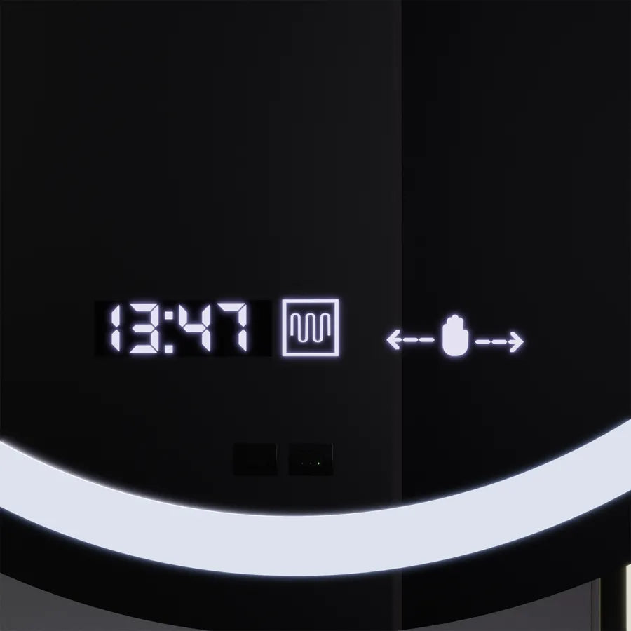 Στρογγυλός καθρέφτης LED, 70 εκ., Visio MotionGlow Marcello, Σύστημα Demister, Ρολόι & Θερμόμετρο, Καλλυντικό Μεγεθυντικός φακός, Ρυθμιζόμενο