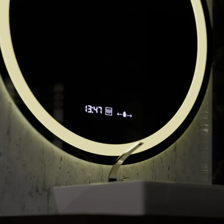 LED Στρογγυλός καθρέφτης, 100cm, Celeste MotionGlow Marcello, Σύστημα Demister, Ρολόι & Θερμόμετρο, Ρυθμιζόμενο