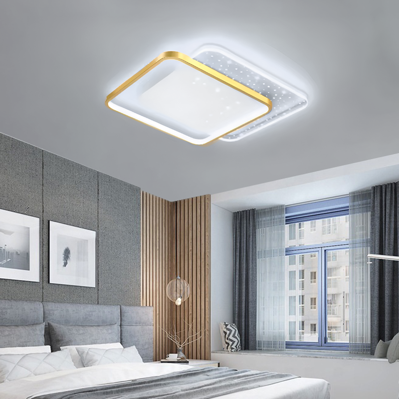 Πολυέλαιος LED με τηλεχειριστήριο GILDRA 110W, 2 Τετράγωνα, Κρύο/Ζεστό/Ουδέτερο φως, Ρυθμιζόμενο, Χρυσό