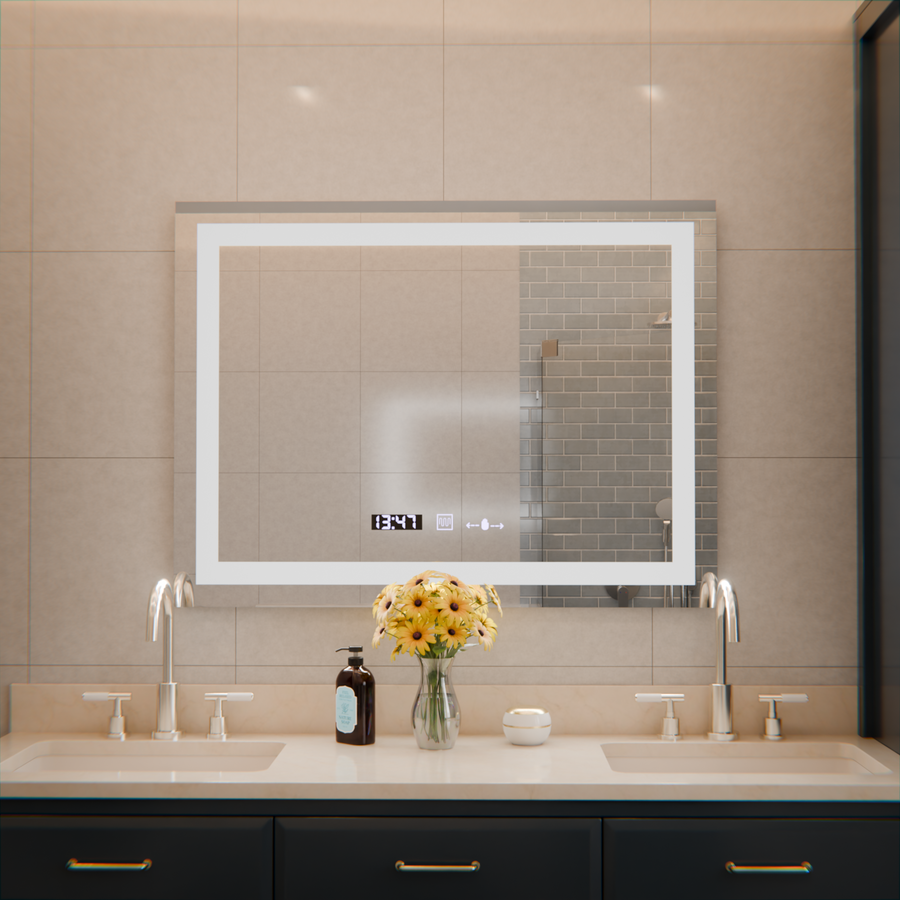 Ορθογώνιος καθρέφτης LED, 80x60cm, Verite MotionGlow Marcello, Σύστημα Demister, Ρολόι & Θερμόμετρο, Ρυθμιζόμενο