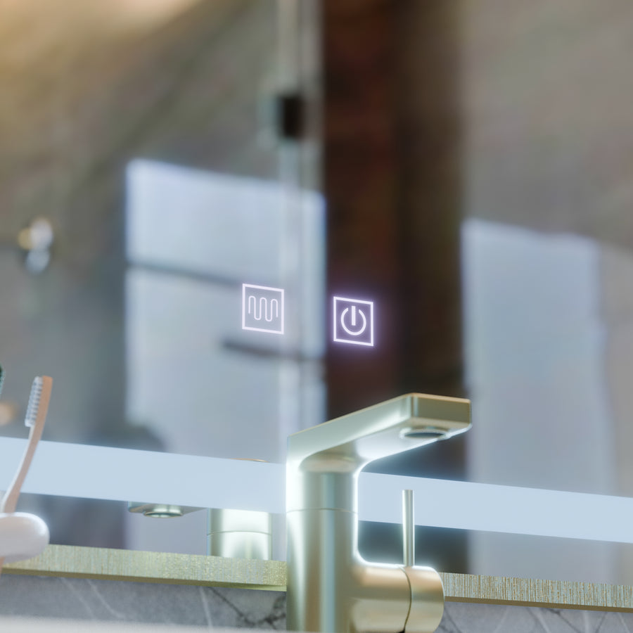 LED Touch Kariri Mirror, 80x60 cm, Λειτουργία απόψυξης, χρυσό τριαντάφυλλο πλαίσιο