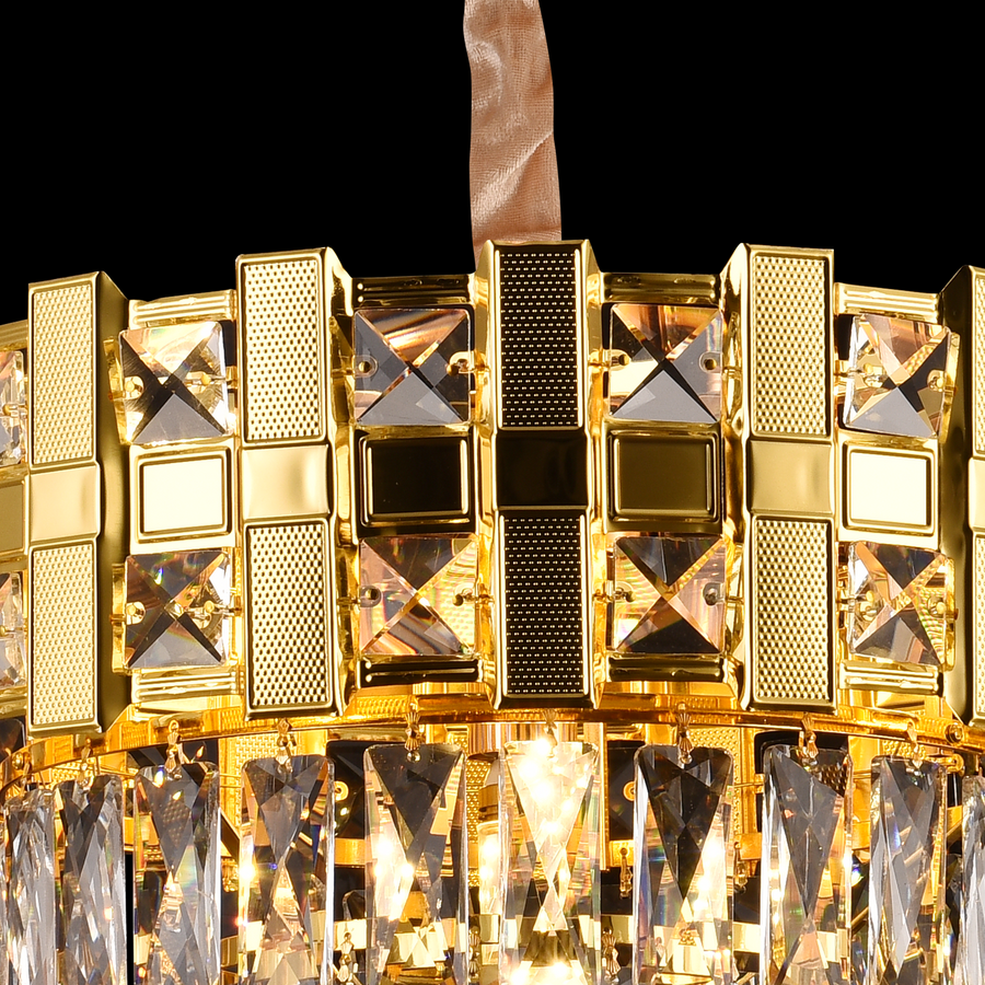 Crystal Chandelier BRAN Nobile 5xE14, Διάμετρος 40cm, Γυαλιστερό Χρυσό, Ρυθμιζόμενο Ύψος