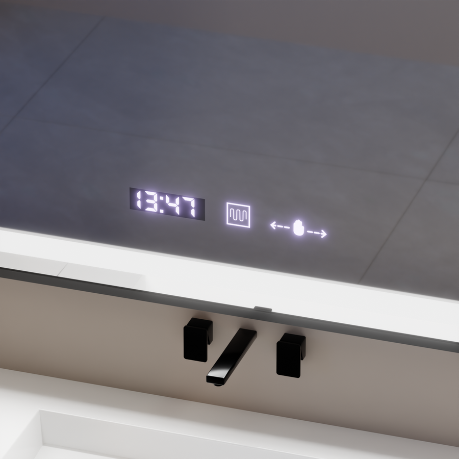 Ορθογώνιος καθρέφτης LED, 80x60cm, Verite Majeste Noir Motion Glow Marcello, Σύστημα Demister, Ρολόι & Θερμόμετρο, Ρυθμιζόμενο