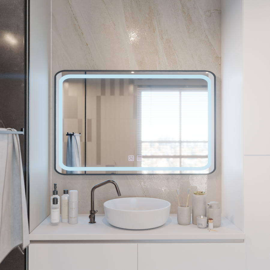 Mirror LED ορθογώνιο 100x65cm - Edge Luminous Touch System, Black Frame