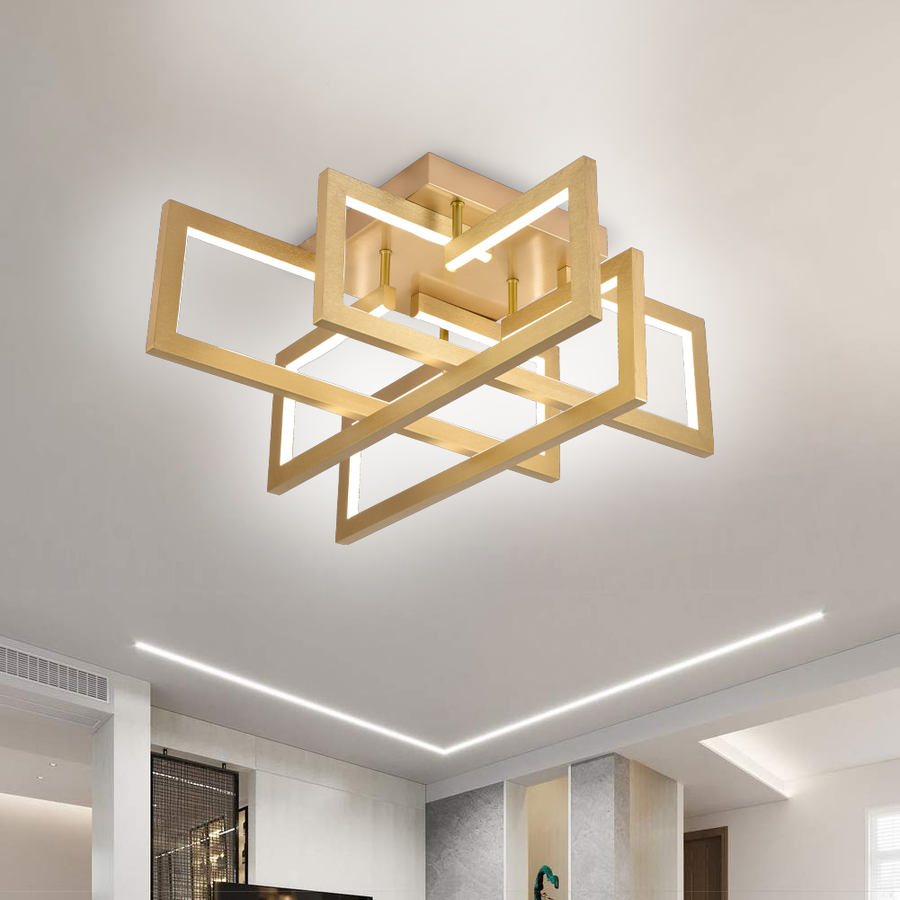 Πολυέλαιος LED με τηλεχειριστήριο 98W, 4 Στοιχεία, Κρύο/Ζεστό/Ουδέτερο φως, Ρυθμιζόμενο, Χρυσό