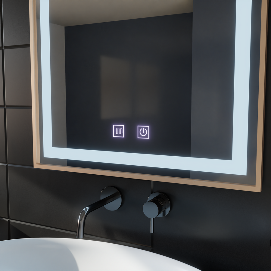 LED Touch Kariri Mirror, 60x80 cm, Λειτουργία απόψυξης, χρυσό τριαντάφυλλο πλαίσιο
