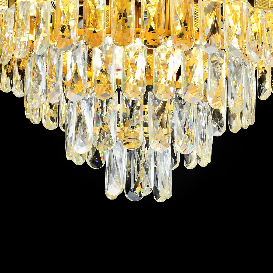 Crystal Chandelier BRAN Mango 8xE14, Διάμετρος 60cm, Γυαλιστερό Χρυσό, Ρυθμιζόμενο Ύψος